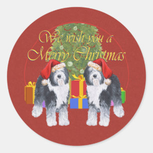 Oud-Engelse herdershond Kerstmis Ronde Sticker