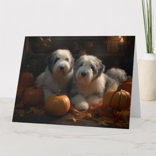 Oud-Engelse-herdershond Puppy Herfst Plezier Pompo Kaart (Voorkant)
