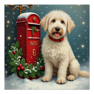 Oud-Engelse herdershond Vintage Kerstkaart Perfect Poster