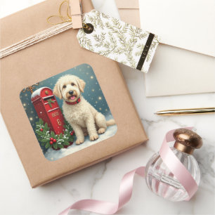 Oud-Engelse herdershond Vintage Kerstkaart Vierkante Sticker