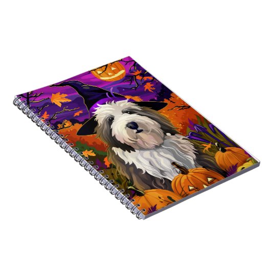 Oud-Engelse Schaapshond Halloween Heks Pompoen Notitieboek (Rechterzijde)