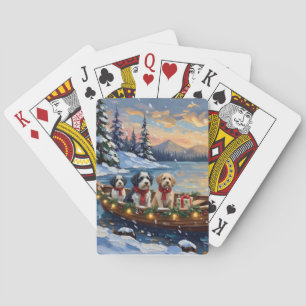 Oud-Engelse Schaapshond Kerstboot Vakantie Pokerkaarten