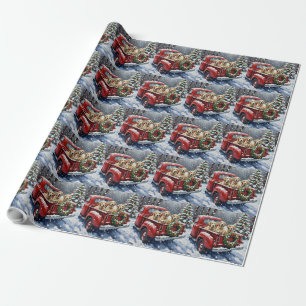 Oud-Engelse Schaapshond Kerstmis Rode Truck Vakant Cadeaupapier