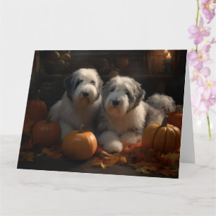 Oud-Engelse Schaapshond Puppy Herfst Plezier Pompo Kaart