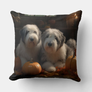 Oud-Engelse Schaapshond Puppy Herfst Plezier Pompo Kussen