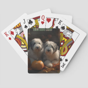 Oud-Engelse Schaapshond Puppy Herfst Plezier Pompo Pokerkaarten
