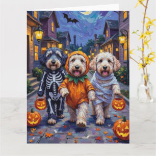 Oud-Engelse schapen honden Trick-or-Treating Hallo Kaart