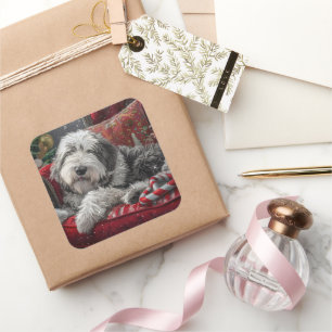 Oud-Engelse schapendoes Kerstmis Feestelijk Vierkante Sticker