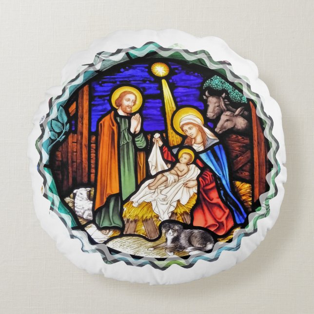 OUD ENGLAND NATIVITY-VENSTER ROND KUSSEN (Voorkant)