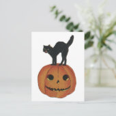 Oud Fashioned Halloween Jack-O-Lantern & Black Cat Briefkaart (Staand voorkant)