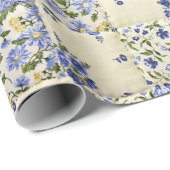 Oud-gefaseerd blauw Floral Quilt Pattern Cadeaupapier (Rol Hoek)