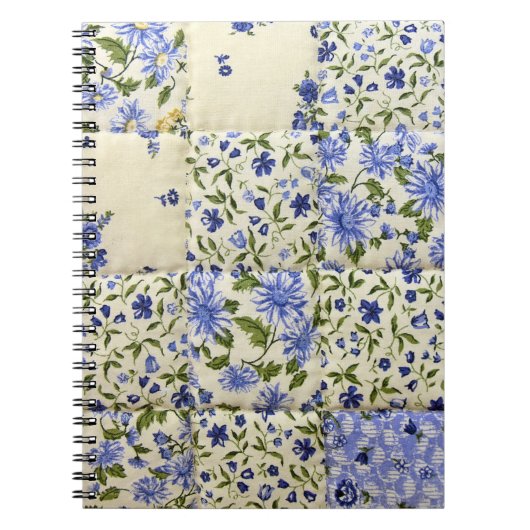 Oud-gefaseerd blauw Floral Quilt Pattern Notitieboek (Voorkant)