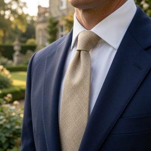 Oud Geld Beige Linnen Birdseye Tweed Stof Stropdas