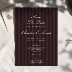 oud geld bordeaux gestreepte Save the date Kaart