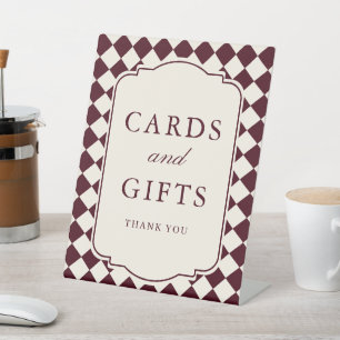 Oud Geld Bourgondië Geruite Trouwkaarten & Cadeaus Reclamebord Met Voetstuk