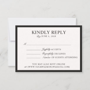 Oud geld, off-white bruiloft RSVP Kaartje