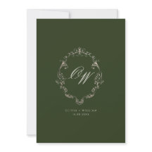 Oud Geld Olijfgroen Elegant Monogram Trouwfeest