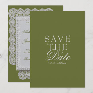 Oud Geld Olijfgroene Kant Trouw Save The Date