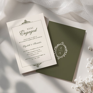 Oud Geld Wapen Olive Groen We zijn verloofd Feest Kaart