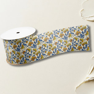 Oud Gele Oranje Folk Bloemmotief Blauwe Blad Lint