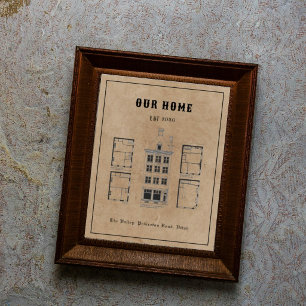 Oud Gepersonaliseerd Huisplattegrond Blauwdruk Kun Poster
