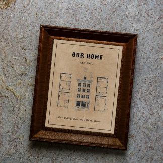 Oud Gepersonaliseerd Huisplattegrond Blauwdruk Kun Poster