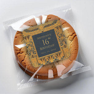 Oud Goud Egyptisch Thema Verjaardag Elegant Blauw Vierkante Sticker