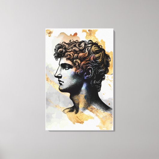 Oud Grieks man omgeven door glanzend goudmarmer Canvas Afdruk (Voorkant)