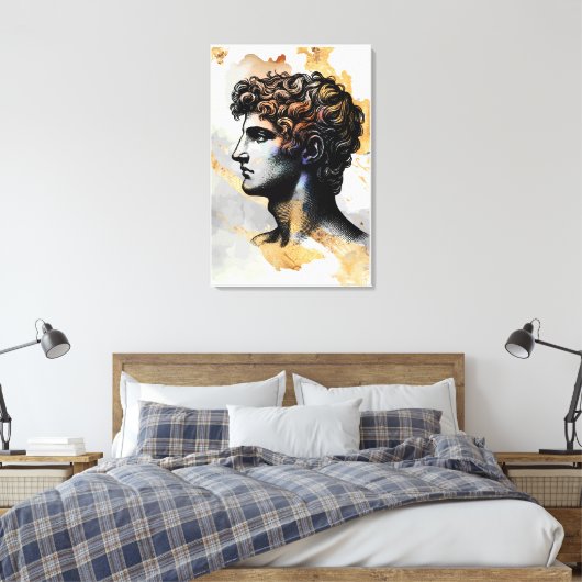 Oud Grieks man omgeven door glanzend goudmarmer Canvas Afdruk (Insitu (Slaapkamer))