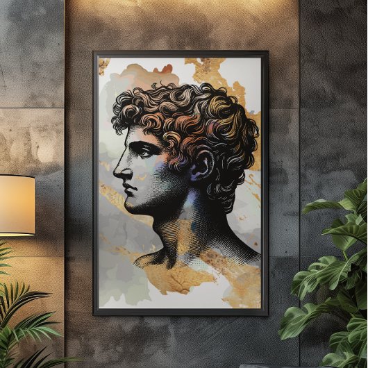 Oud Grieks man omgeven door glanzend goudmarmer Canvas Afdruk