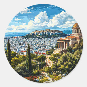 Oud Grieks monument in historisch Athene Ronde Sticker