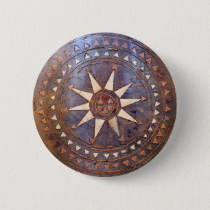 oud grieks symbool van hout etnisch zonnetodig mot ronde button 5,7 cm