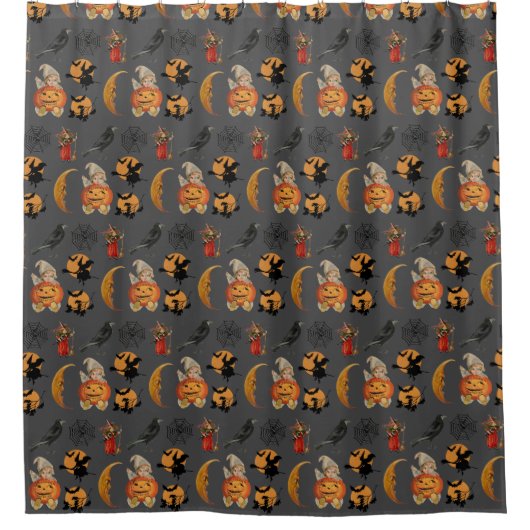 Oud-Halloweenpatroon in grijze badkamer Douchegordijn (Voorkant)