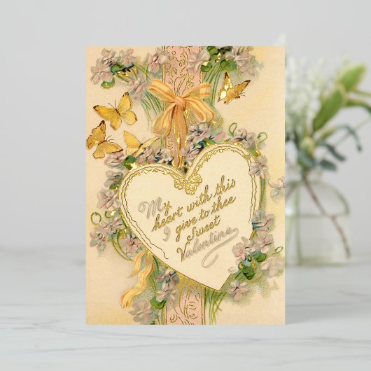 Oud hart van Valentijn, linten en vlinders Folie Feestdagenkaart (Staand Voorkant)