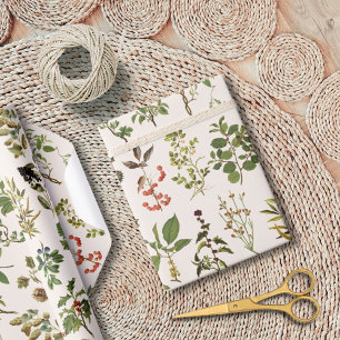 Oud Herbarium Groen Plantenpatroon Cadeaupapier