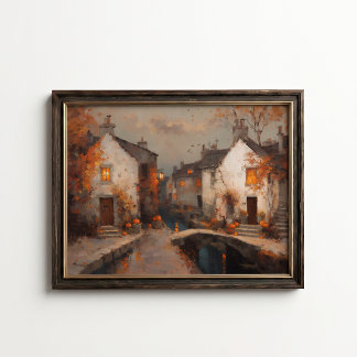 Oud herfst dorps kanaal cottage poster