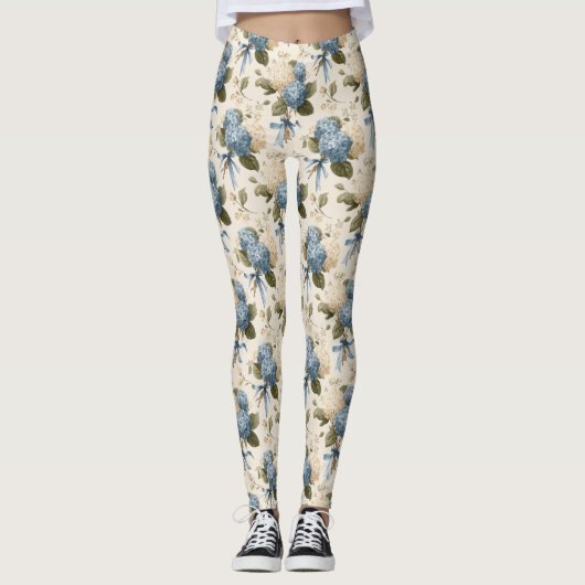 Oud Hortensia Boeket Patroon Leggings (Voorkant)