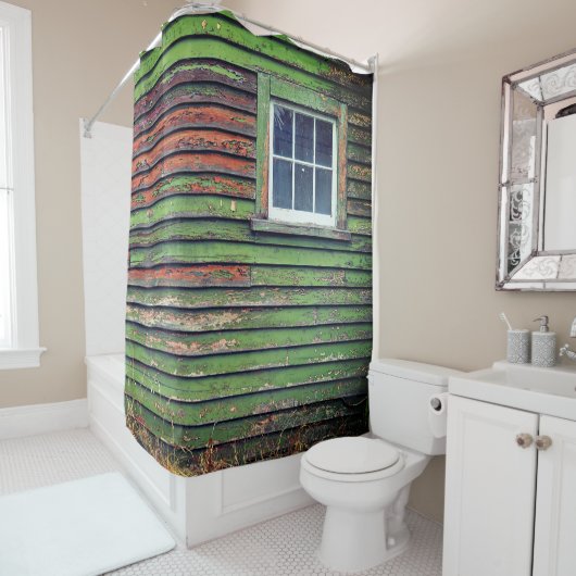 Oud huis en raam douchegordijn (In situ)