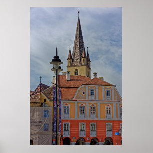 Oud huis nabij Evangelische Kathedraal Sibiu Poster
