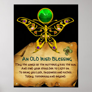 Oud Iers "Blessing Parchment with Gold Butterfly" Poster