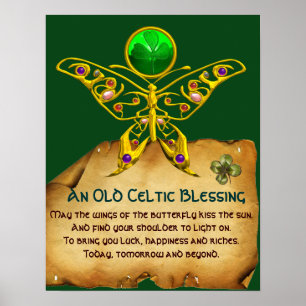 Oud Iers "Blessing Parchment with Gold Butterfly" Poster
