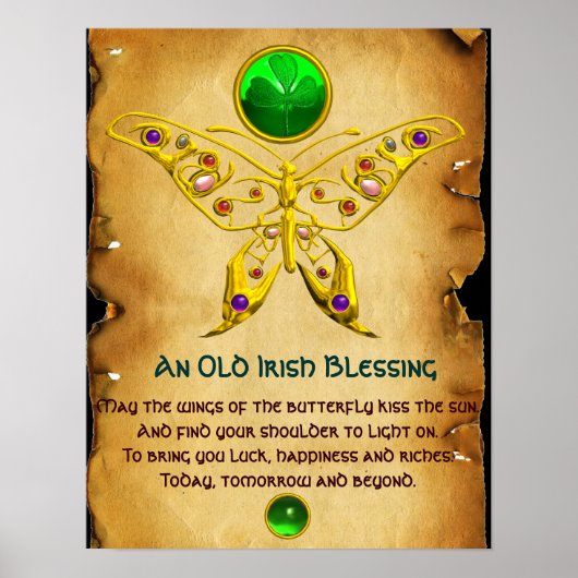 Oud Iers "Blessing Parchment with Gold Butterfly" Poster (Voorkant)
