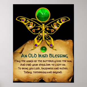 Oud Iers "Blessing Parchment with Gold Butterfly" Poster