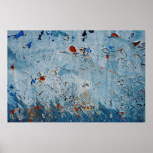 Oud ijzeren oppervlak met een blauwe vlek, laat he poster