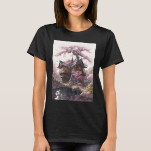 Oud Japans kasteel met torenbloesems geschilderd T-shirt