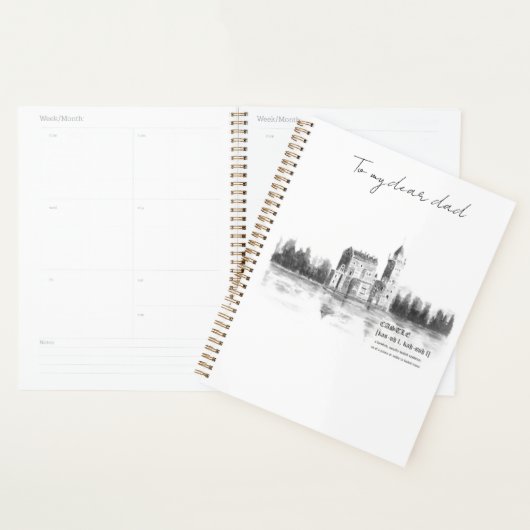 oud kasteel bij het meer zwart - wit planner (Display)