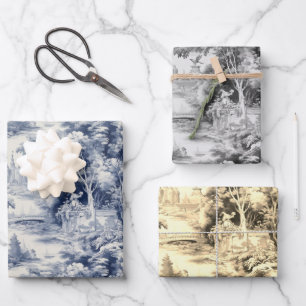 Oud Kasteel Modern Blauw Toile de Jouy patroon Inpakpapier Vel