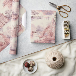 Oud Kasteel Modern rood Toile de Jouy patroon Cadeaupapier