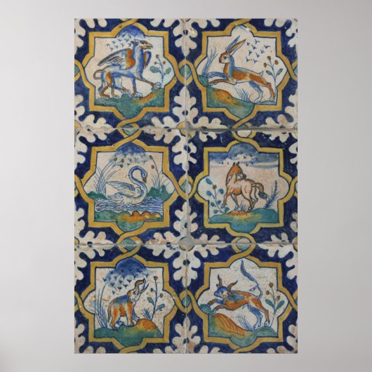 Oud keramisch Tegel Dierenboek Poster (Voorkant)