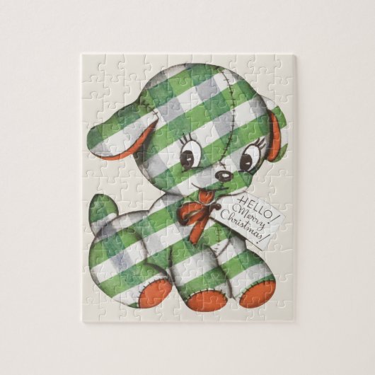 Oud Kerst Gingham Hond Knuffel Dier Legpuzzel (Verticaal)